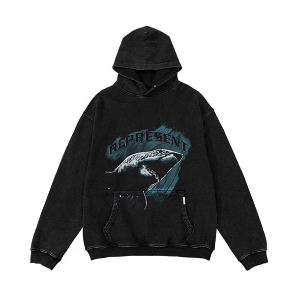 Represent Shark Graphic Heavyweight Hoodie - Vintage Black