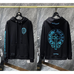 Chrome Hearts Cyan Blue Large Cross & Horseshoe Hoodie (Black)