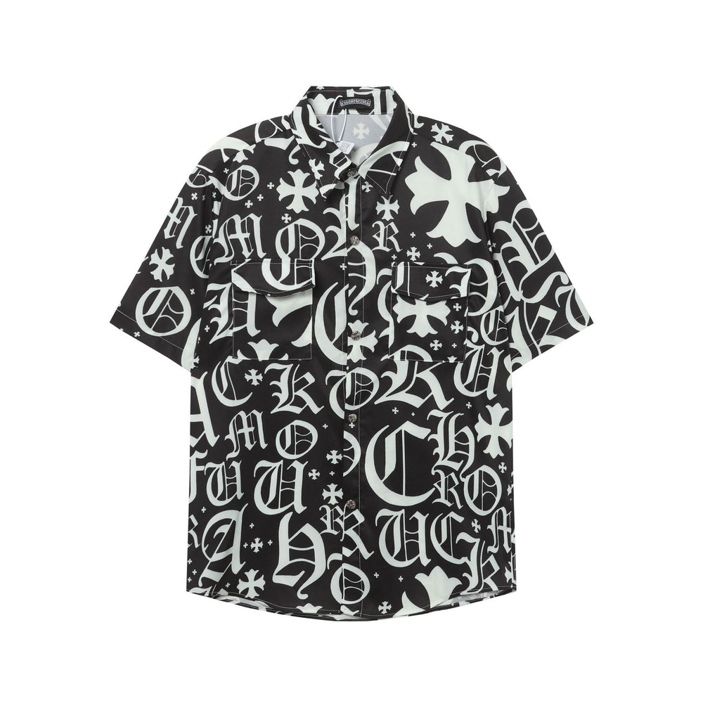 Chrome Hearts Black & White Monogram All-Over Print Short-Sleeve Shirt