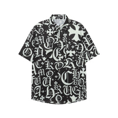 Chrome Hearts Black & White Monogram All-Over Print Short-Sleeve Shirt