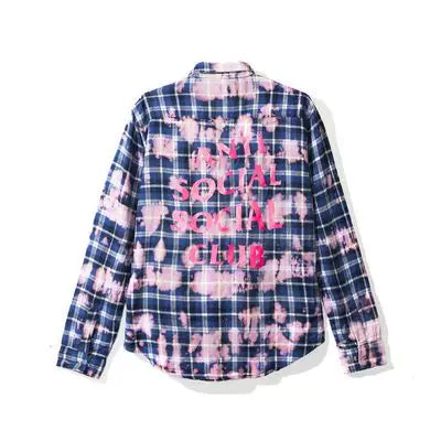 Anti Social Social Club Bleached Plaid Flannel Shirt - Blue/Pink