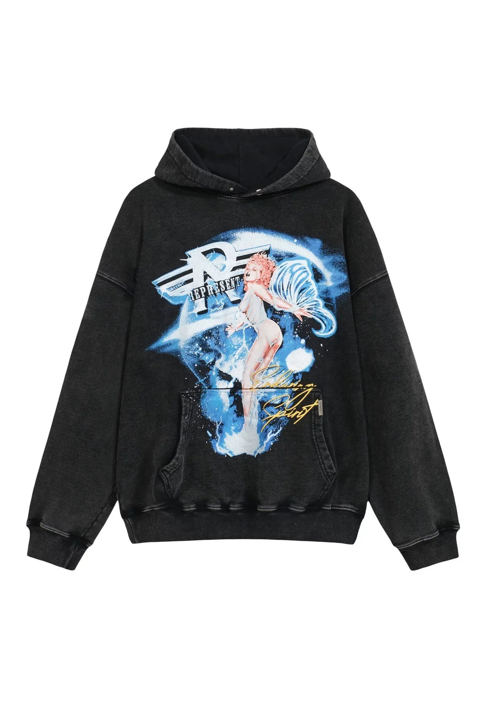 Represent Angel & Racing Graphic Heavyweight Hoodie - Vintage Black