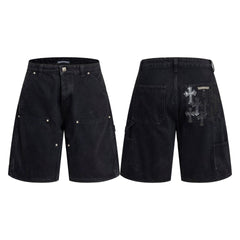 Chrome Hearts Black Heavy Wash & Back Cross Patch Cargo Shorts