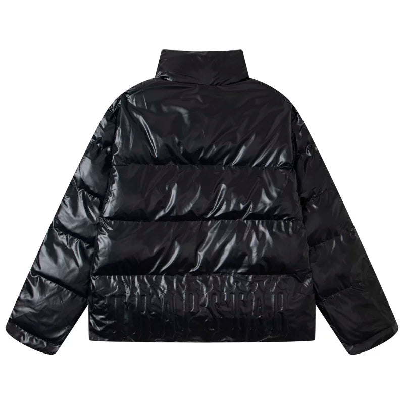 Trapstar Glossy Patent Stand Collar Puffer Jacket - Black
