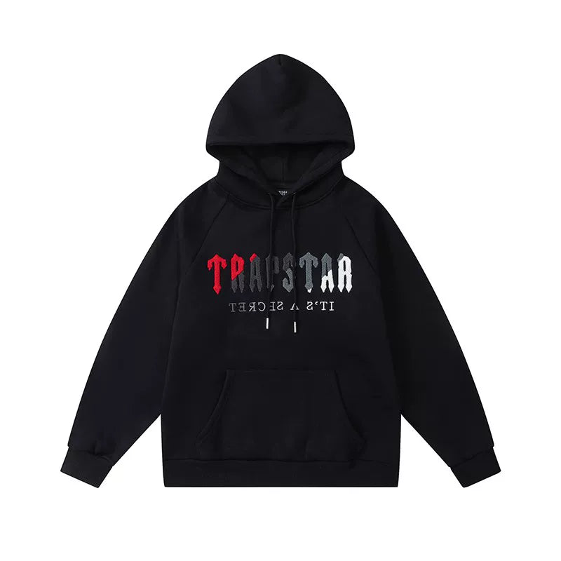 Trapstar Style Autumn/Winter Red-Black-White Gradient Hoodie - Black