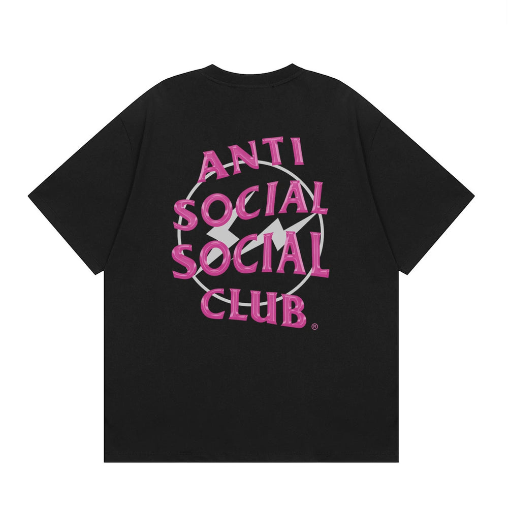 Anti Social Social Club Pink Lightning Circle Logo T-Shirt - Black
