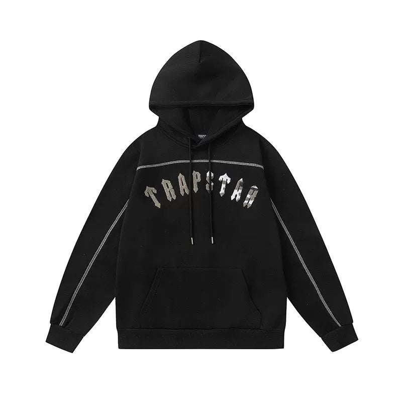 Trapstar Style Autumn/Winter Camo-Mix Arch Logo Hoodie - Black