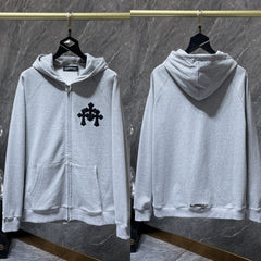 Chrome Hearts Black Floral Cross Zip-Up Hoodie (Light Grey)