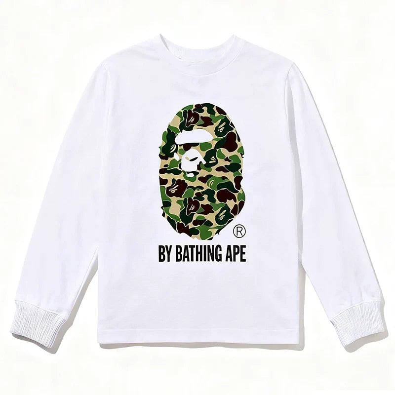 BAPE Style "BY BATHING APE" Camo Ape Head Long-Sleeve Tee - White/Green