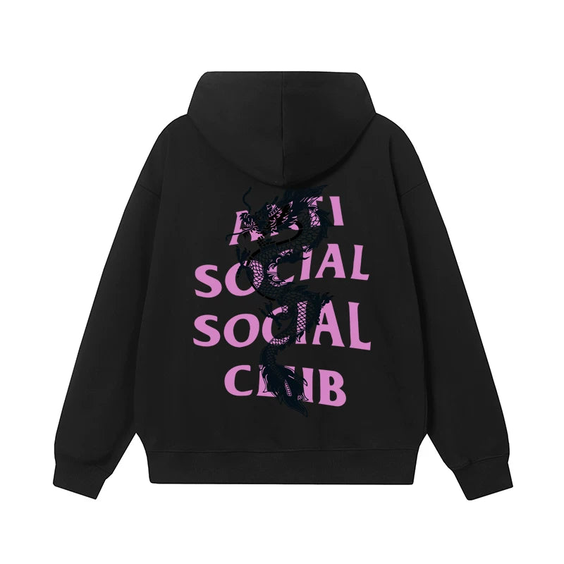Anti Social Social Club Dragon Pink Logo Hoodie - Black