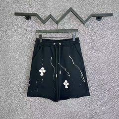 Chrome Hearts Black Paint Splatter & White Cross Sweatshorts