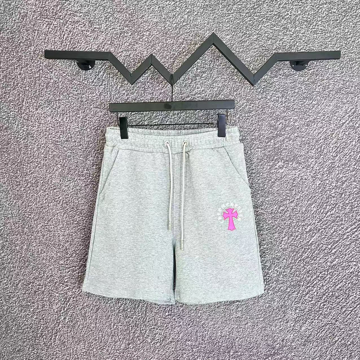 Chrome Hearts Light Gray & Pink Cross Logo Sweatshorts