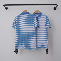 Chrome Hearts Monogram Striped Short Sleeve Polo Shirt (Blue/White)
