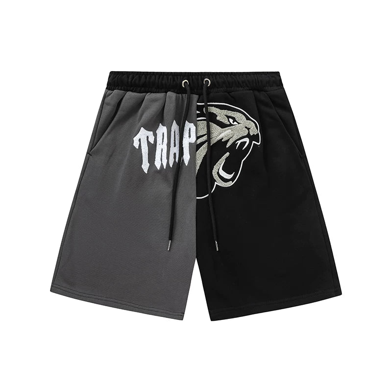 Trapstar Split Panel Panther Arch Logo Sweat Shorts - Charcoal/Black