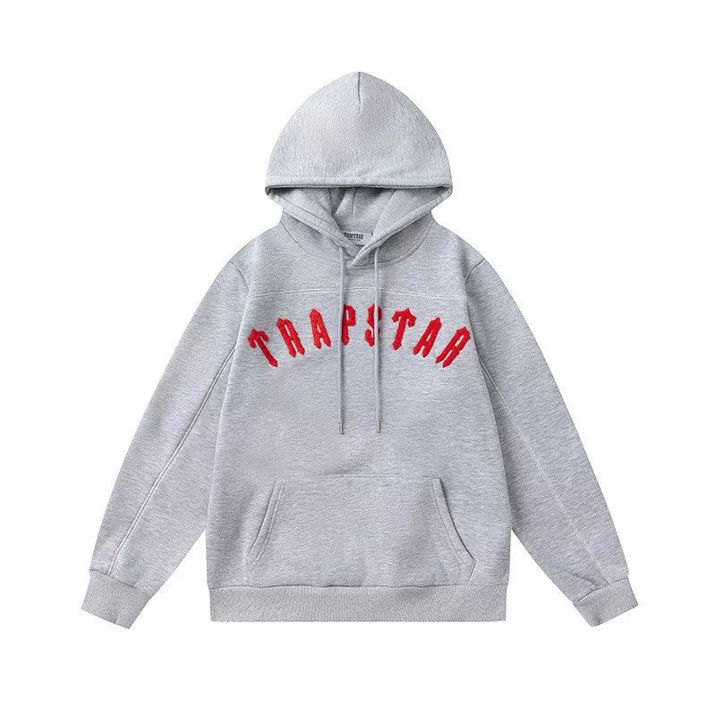 Trapstar Style Autumn/Winter Arch Logo Hoodie - Heather Grey/Red