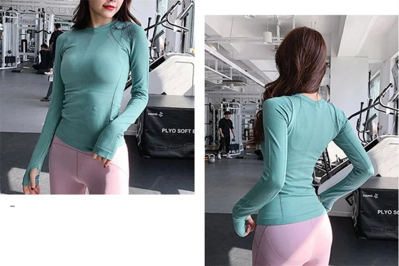 Aiithuug Yoga Shirts Women Sports Wear Shirts Winter Autumn Long Sleeve Fitness Workout Gym Top Slim Fit Shirt Yoga Clothes Top