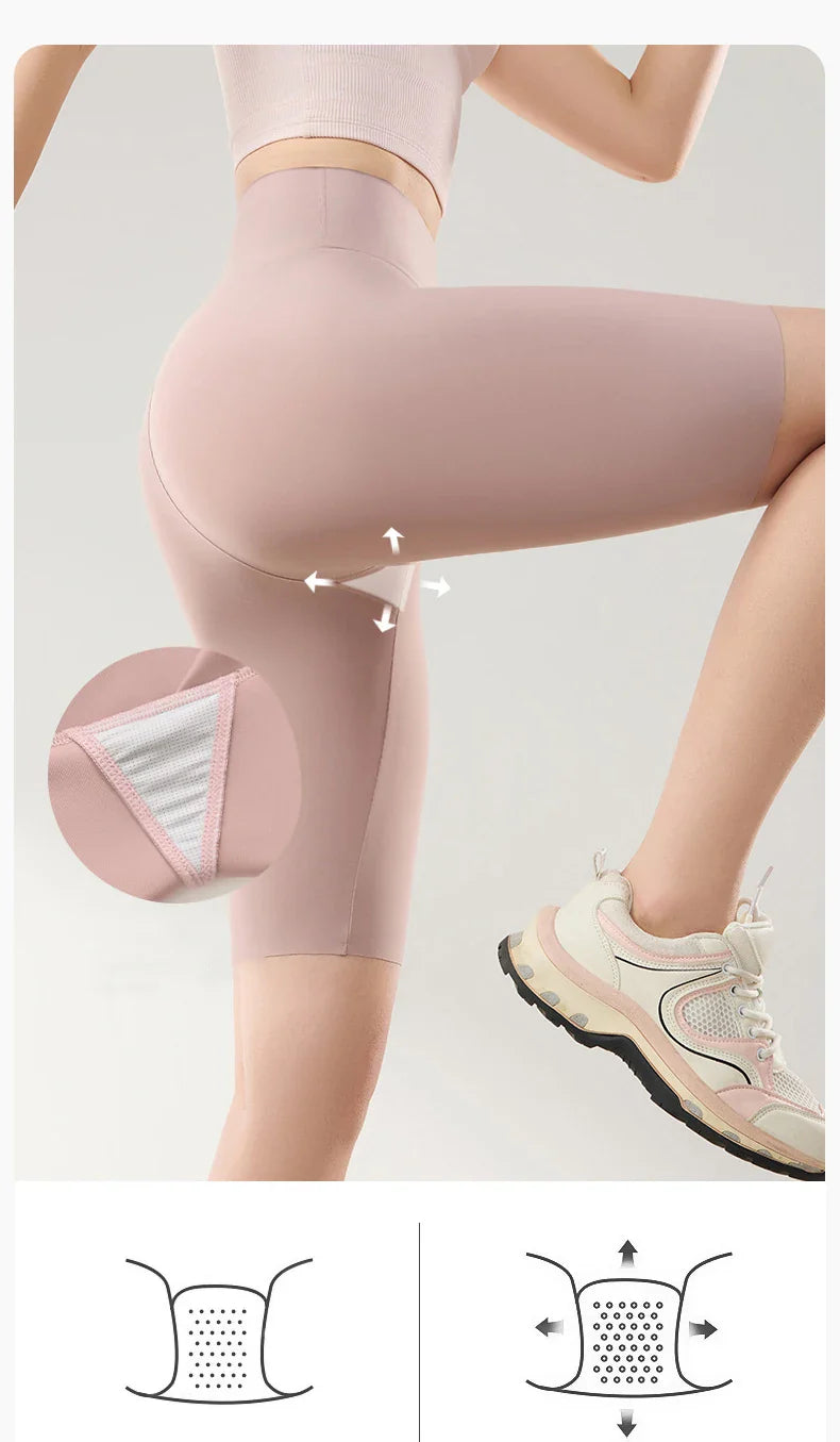 Thin Seamless High Waist Sharkskin Bicycle Shorts Women Knee Length Tight Biker Shorts Sport Short Leggings