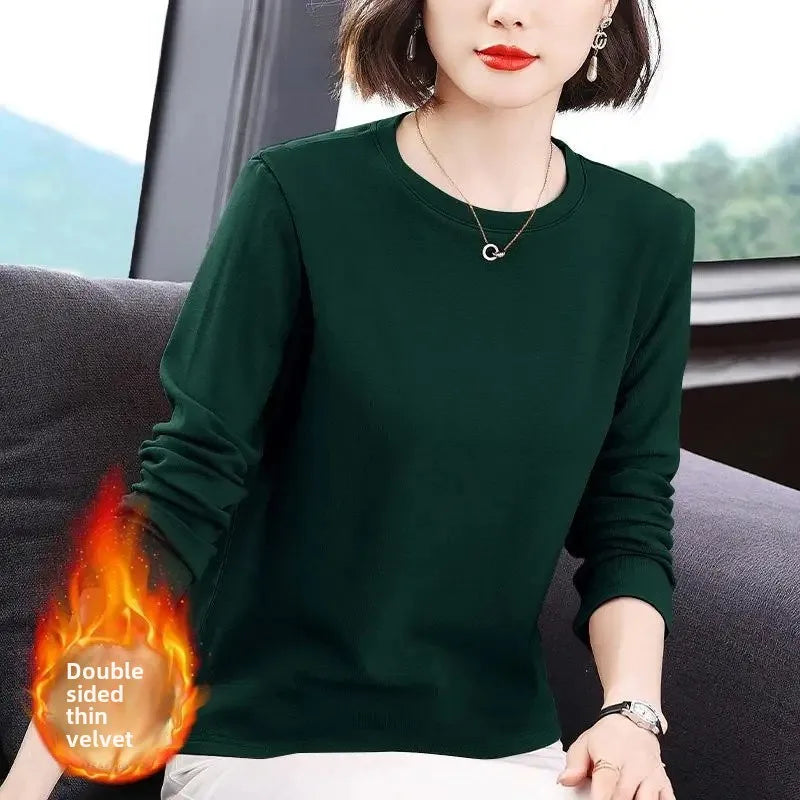 Slim Fit Long Sleeve Crew Neck T-Shirt Women's Autumn Style Versatile Body Shaping Base Layer Shirt Top Dervo Knit Design