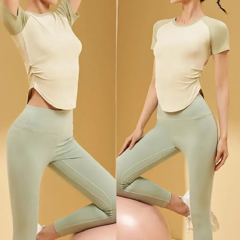 Waist Slimmer Quick Dry Yoga Shirt Gym Shirts Yoga Crop Top Waist Slimming Tops Fitness Sport Short Sleeve Workout Top