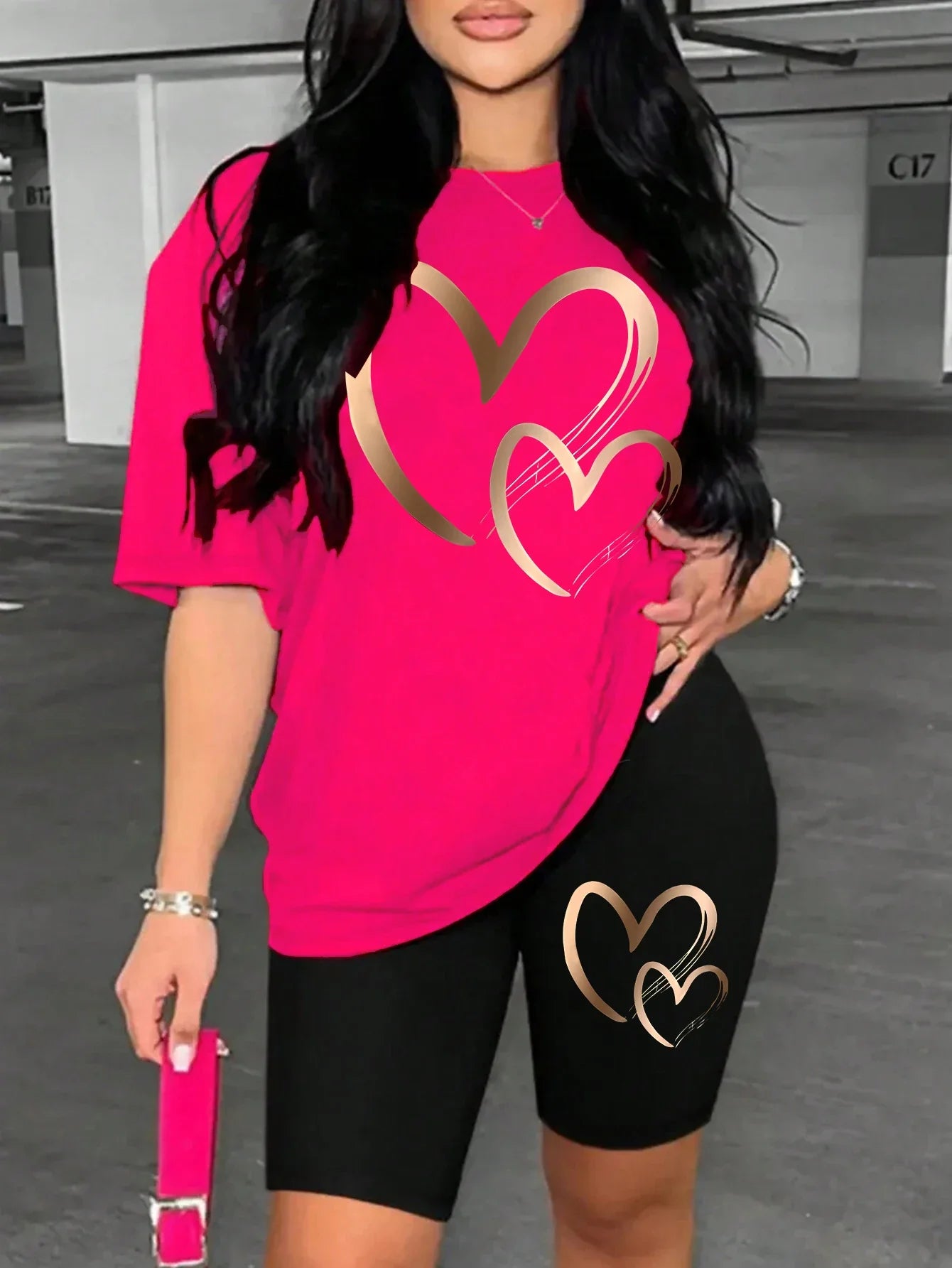 Love Pattern Print Women Cotton T Shirts Two Piece Set Fashion Hip Hop Short Sets Breathable Soft Summer New Shirt Shorts Female