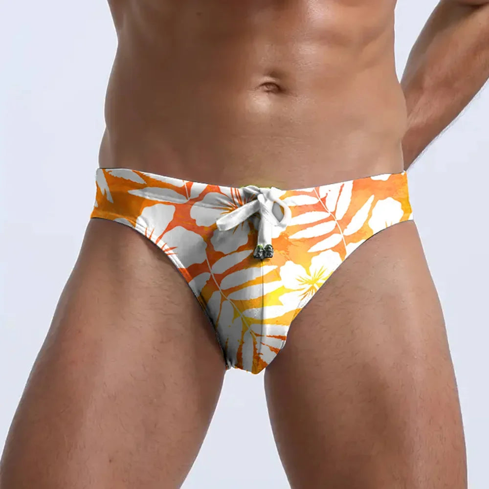 Fashionable Print Low Waist Triangle Men's Swimsuit Anti-Embarrassment Swimming Shorts Comfortable Breathable Beachwear