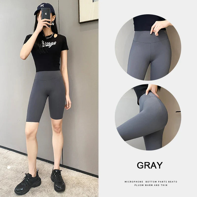 BIVIGAOS Summer Basic Cycling Shorts Women Casual Sharkskin Knee Length Short Legging High Waist Tight Sport Running Biker Short
