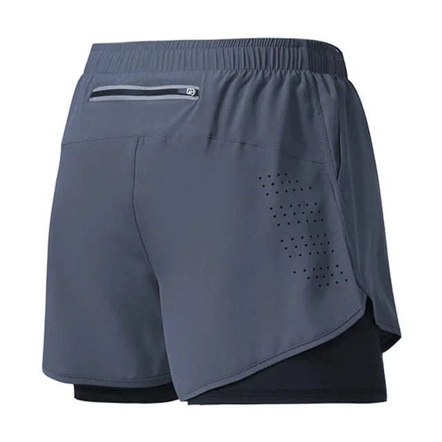 Men's Running Shorts Quick-drying Fitness Black Double Layer Shorts Men Sport Workout Training Bodybuilding Short Pants