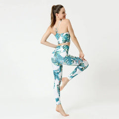 Printed Yoga Set Women's Quick-drying Beautiful Back Sports Bra High Waist Hip Tight Pants Breathable Fitness Clothes