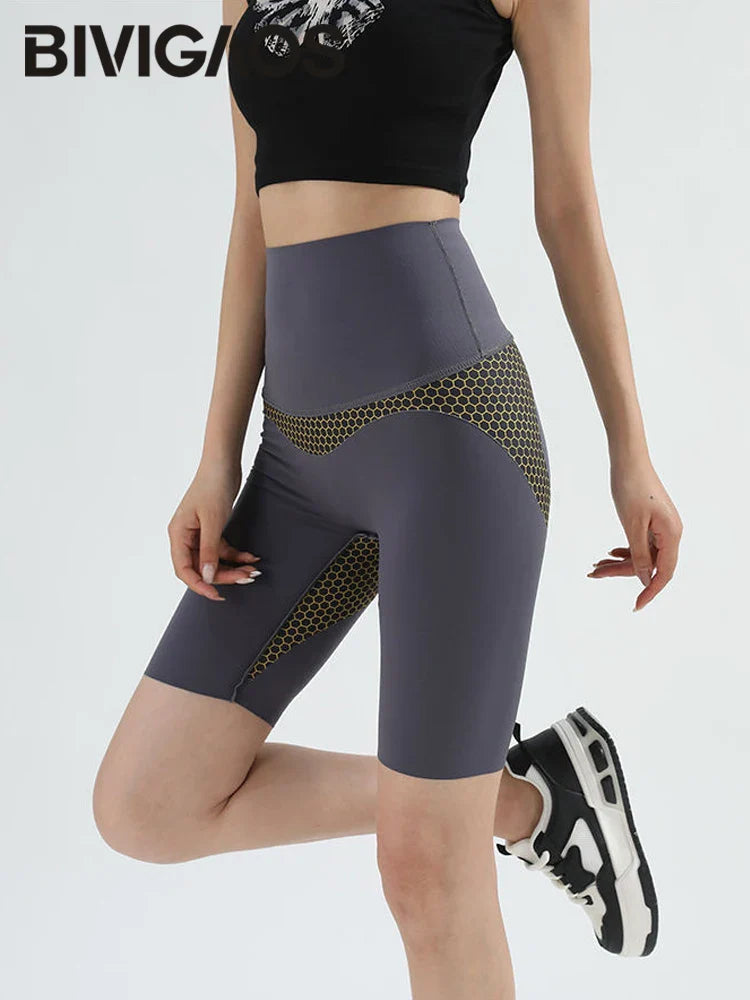 Cycling Shorts Women Honeycomb High Waist Tummy Control Butt Lifter Seamless Fitness Sports Biker Short Leggings