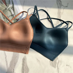 One piece Strappy Yoga Gym Bras Active Wear Women Criss Cross Strap Wireless Sports Bras Top Athletic Brassiere