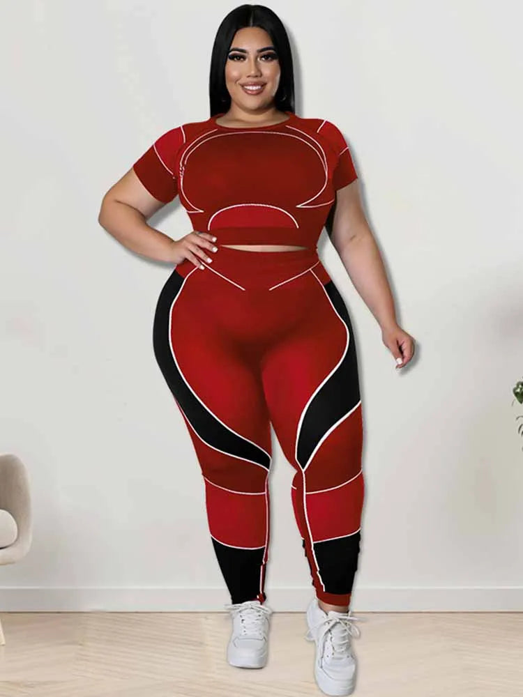 Women Tracksuit 2 Piece Set Plus Size Pants Suit Casual Slimming Leggings Summer Sets Women's Outfits