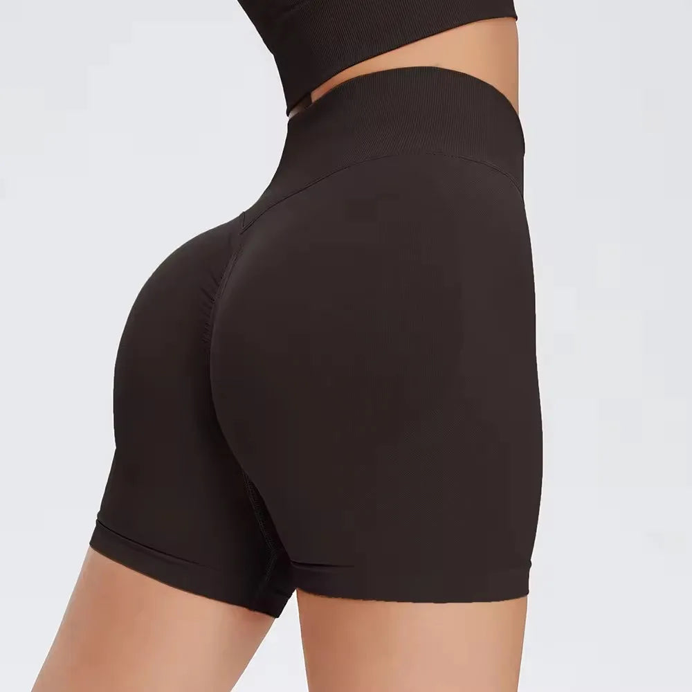Women High Waist Tummy Control Butt Lifting Workout Gym Seamless Biker Scrunch Yoga Shorts Hip Yoga Running Shorts