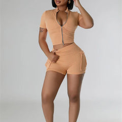Shorts Set Women Two Piece Set Fashionable Short Sleeved Shorts with Dual Sports Leisure Set