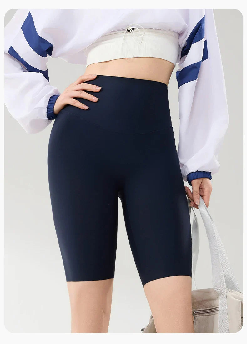 Thin Seamless High Waist Sharkskin Bicycle Shorts Women Knee Length Tight Biker Shorts Sport Short Leggings