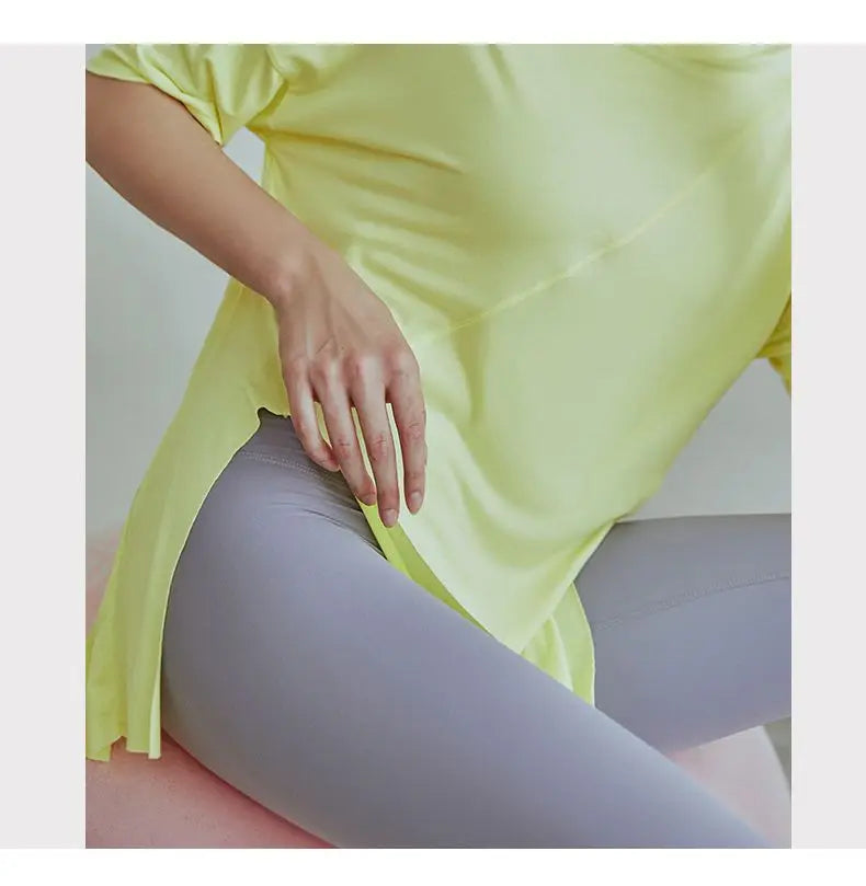 Women's Fitness Sports T-shirt Tops Running Loose Split Short Sleeve Quick Drying Shirts Leisure Clothing Blouse Yoga Top