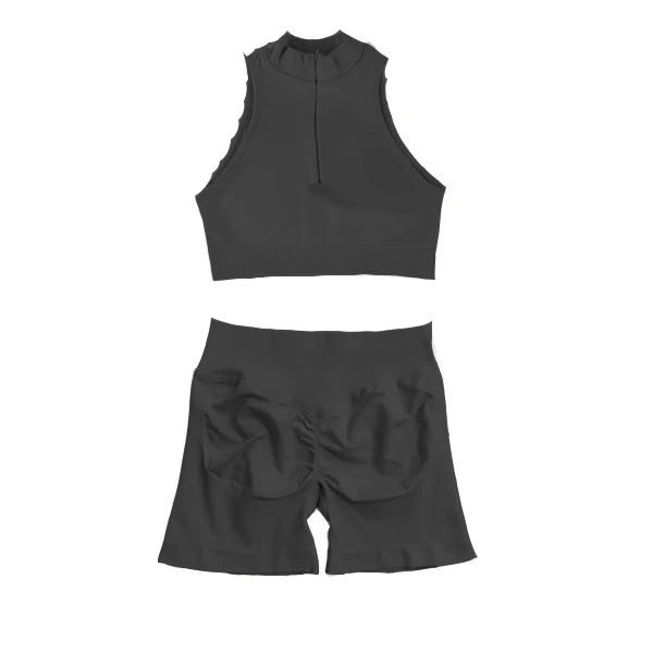 Seamless Dynamic High Neck Yoga Set Belly Bra Scrunch Women Workout Shorts Fitness Legging Sport Pant Active Wear
