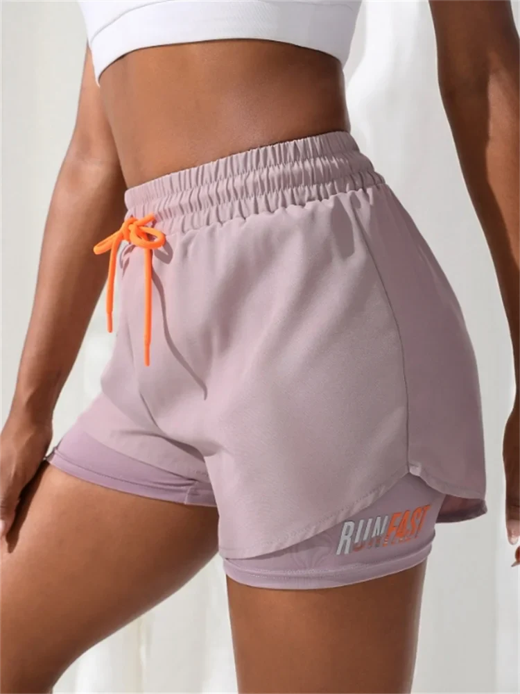 Women's High Rise Yoga Shorts With Elastic Proximity Control Running Shorts, Fake Two Pieces Pants