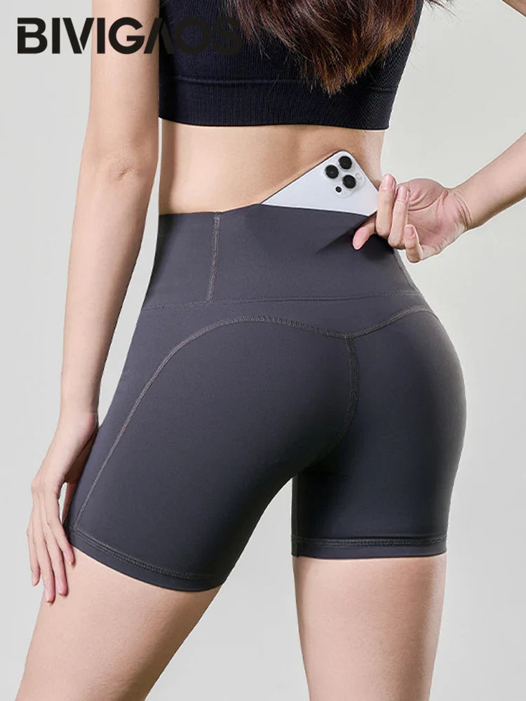 Summer Mini Yoga Shorts Women Back Waist Pocket Thin Feeling High Waist Peach Hip Sport Fitness Cycling Shorts