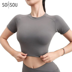 Nylon Top Women T-shirt Gym Yoga Shirts Fitness Tight Elastic Breathable Sports Top Women's Clothing 4 Sizes 5 Colors