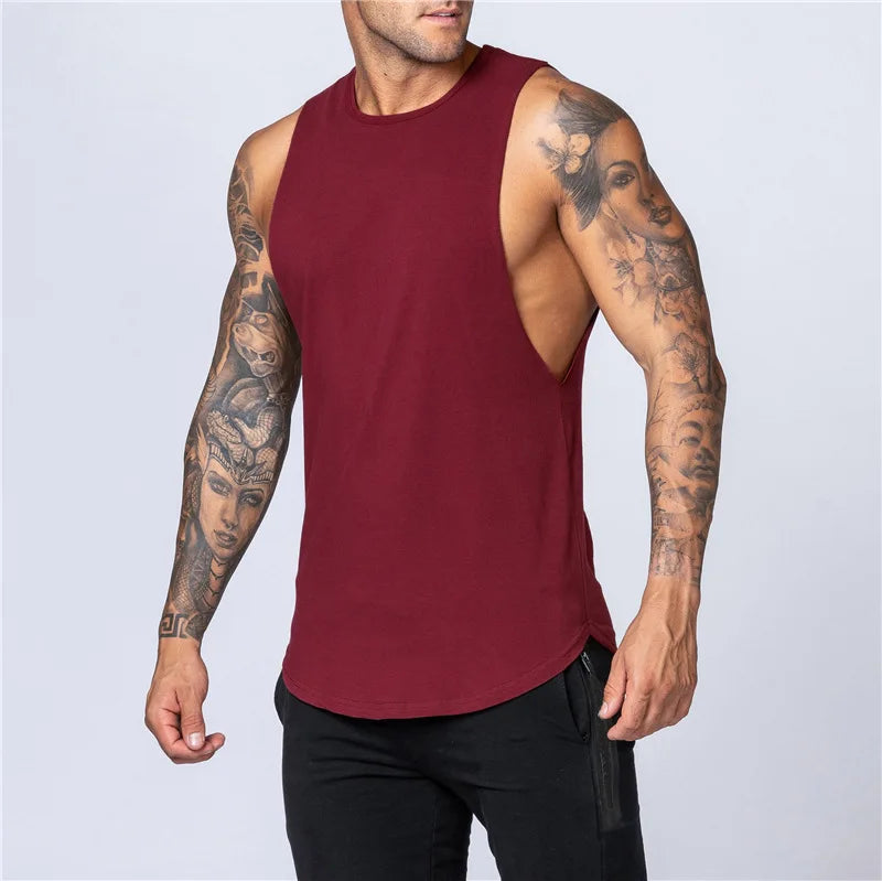 Muscle Exercise Tank Tops Men Summer Drop Armhole Vest Gym Clothing Cotton Singlet Cut Off Sleeveless T Shirt Bodybuilding Top