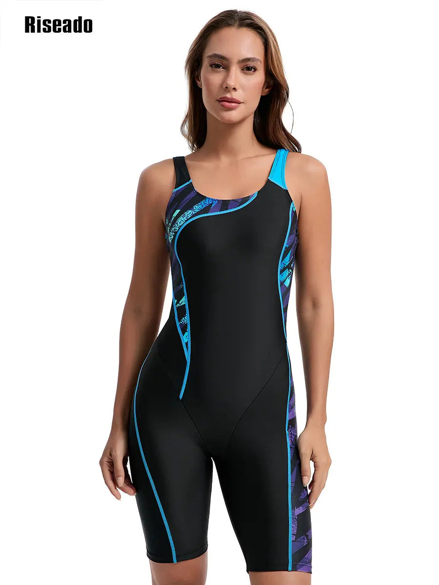 Boyleg One Piece Swimsuits for Women Athletic Bathing Suits Color Block Zip Up Swimwear Teenager Training Pool Beach Clothes