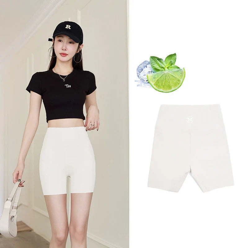 Summer Seamless Elastic Thin Sharkskin Shorts Women High Waist Tight Mini Shorts Sport Fitness Biker Safety Shorts