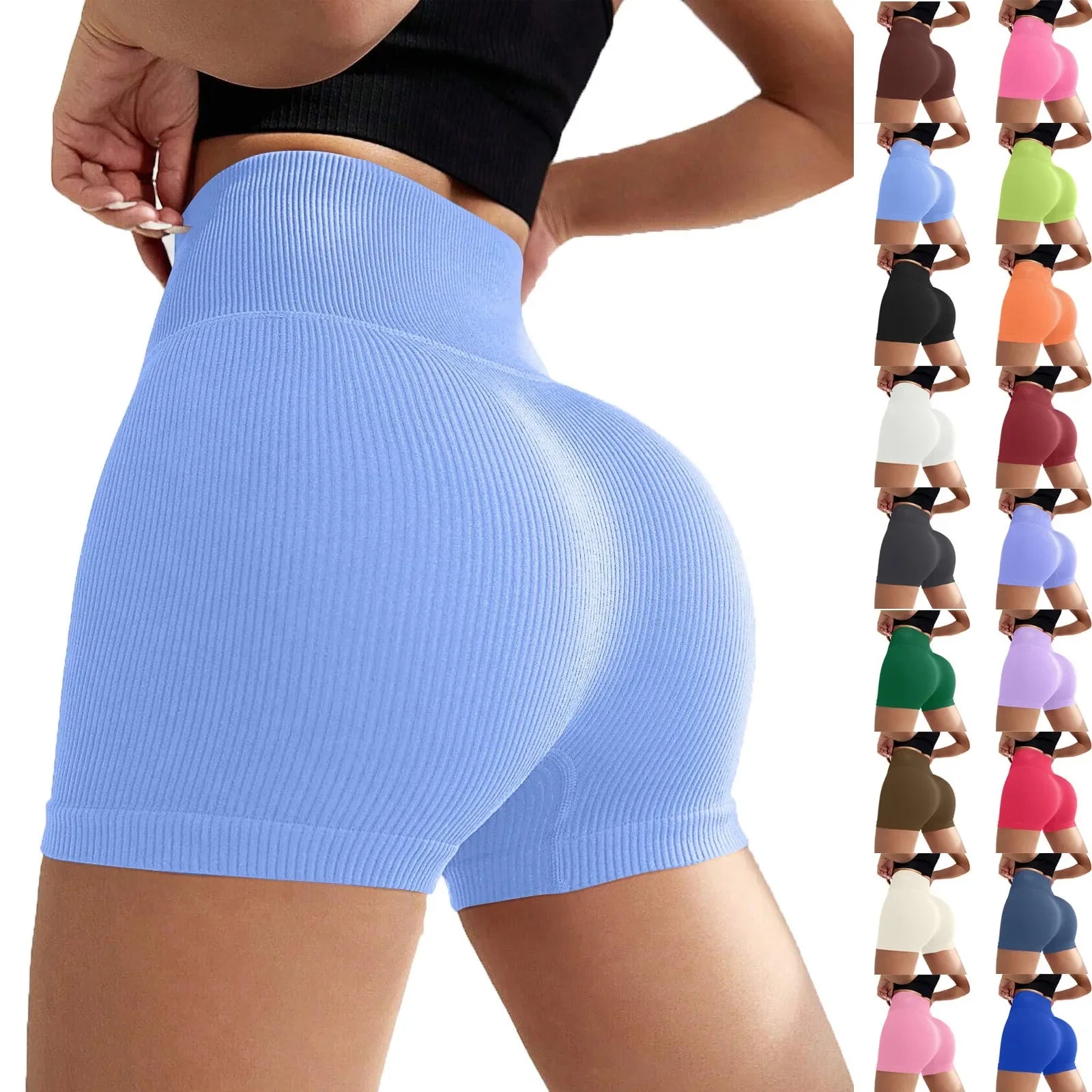 Women's High Waist Ribbed Seamless Yoga Shorts Squat Proof Hip Lifting Fitness Workout Running Sports Gym Leggings Sale