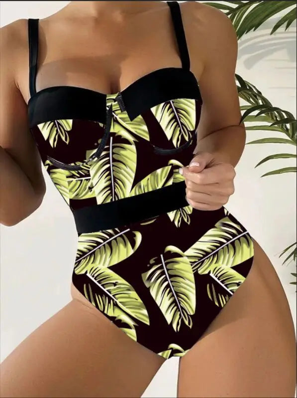 Push Up One Piece Swimsuit  Swimwear Women Tropical Printed Bathing Suit Female Swimming Summer Beachwear Summer
