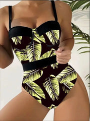 Push Up One Piece Swimsuit  Swimwear Women Tropical Printed Bathing Suit Female Swimming Summer Beachwear Summer