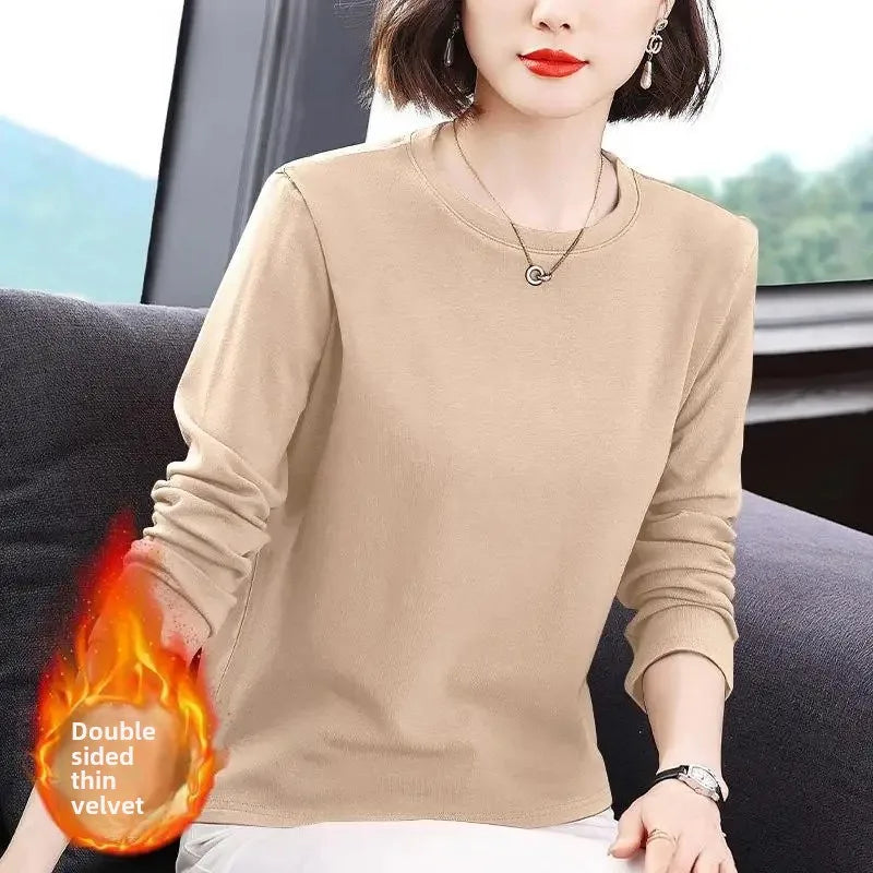 Slim Fit Long Sleeve Crew Neck T-Shirt Women's Autumn Style Versatile Body Shaping Base Layer Shirt Top Dervo Knit Design