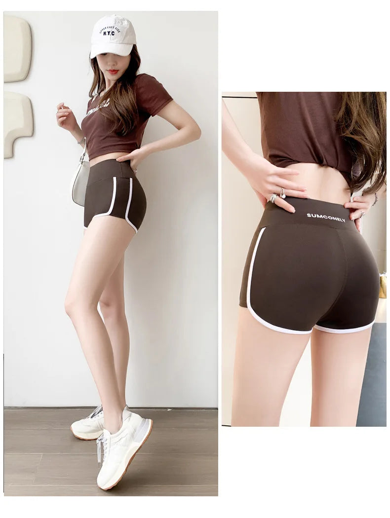 Running Sports Shorts Women Thin White Edge Joggings Shark Mini Shorts Yoga Ice Silk Casual Safety Shorts