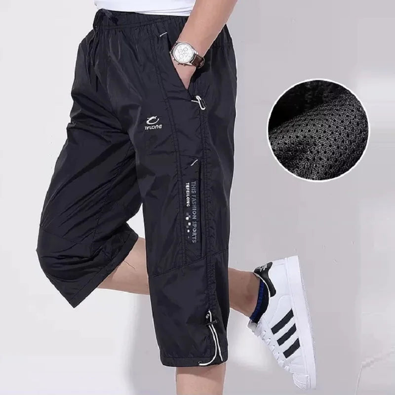 3/4 Length Men Big Size Surf Shorts Plus Beach Shorts Men Swimming Shorts Quick Drying Board Short Sports Pants with Inside Network Lining
