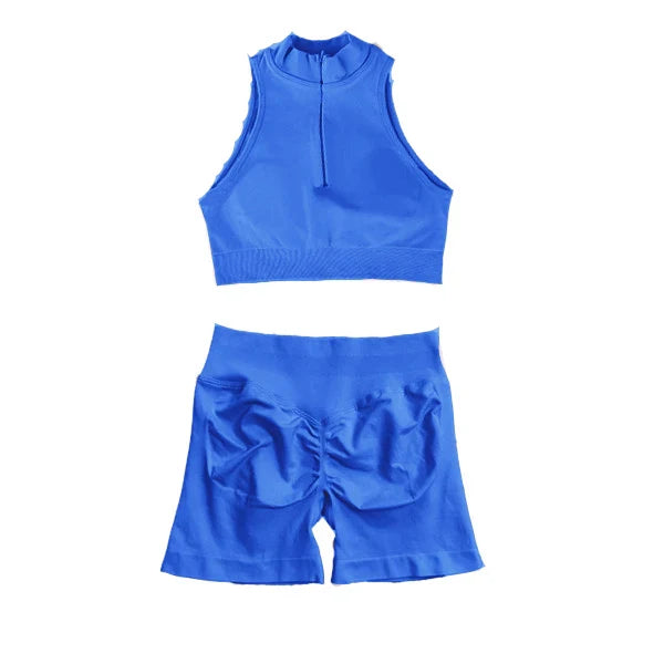 Seamless Dynamic High Neck Yoga Set Belly Bra Scrunch Women Workout Shorts Fitness Legging Sport Pant Active Wear