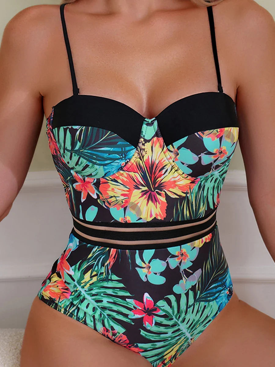 Floral Design Swimsuit Women One Piece Swimwear Female Bathers